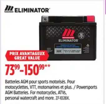 Canadian Tire Eliminator Powersports AGM Batteries offer