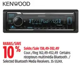 Canadian Tire Kenwood Selected Bluetooth Media Receivers offer