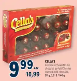 Familiprix CELLA'S, Cherries covered milk chocolate, 311 g, 100 g offer