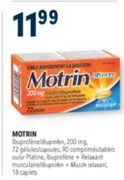 Familiprix MOTRIN, Ibuprofen, 200 mg, 72 capsules, 90 tablets or Ibuprofen + Muscle relaxant, 18 caplets offer
