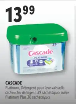 Familiprix CASCADE, Platinum Dishwasher detergent, 39 sachets or Platinum Plus, 30 sachets offer