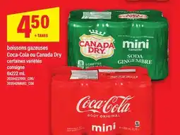 Maxi BOISSONS GAZEUSES COCA-COLA OU CANADA DRY, 6X222 ML offer