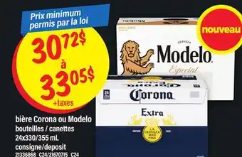 Maxi BIÈRE CORONA OU MODELO, 24x330/355 mL offer