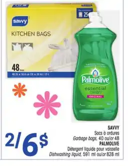 Uniprix SAVVY Sacs à ordures/Garbage bags, PALMOLIVE Détergent liquide pour vaisselle/ Dishwashing liquid offer