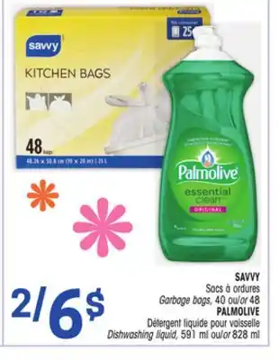 Uniprix SAVVY Sacs à ordures/Garbage bags, PALMOLIVE Détergent liquide pour vaisselle/ Dishwashing liquid offer