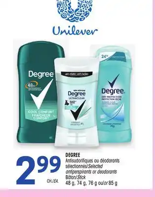 Uniprix DEGREE Antisudorifiques ou déodorants sélectionnés / Selected antiperspirants or deodorants offer