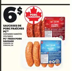 Provigo SAUCISSES DE PORC FRAÎCHES PC, 375/500 G offer