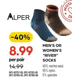 Pronature ALPER MEN'S OR WOMEN'S RIVER SOCKS offer