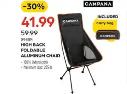 Pronature CAMPANA HIGH BACK FOLDABLE ALUMINUM CHAIR offer