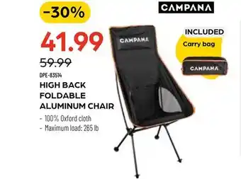 Pronature CAMPANA HIGH BACK FOLDABLE ALUMINUM CHAIR offer