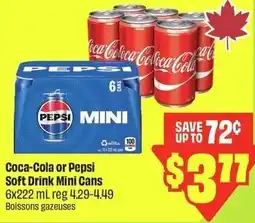 FreshCo Coca-cola or pepsi soft drink mini cans offer