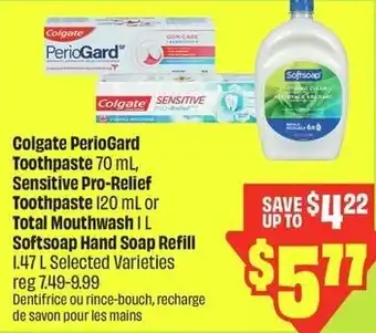 FreshCo Colgate periogard toothpaste, sensitive pro-relief toothpaste or total mouthwash softsoap hand soap refill offer
