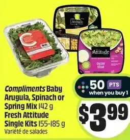 FreshCo Compliments baby arugula, spinach or spring mix 142 g fresh attitude single kits offer