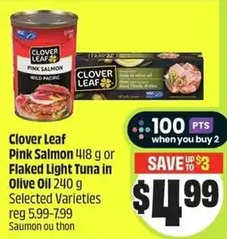 FreshCo Clover leaf pink salmon or flaked light tuna in olive oil offer