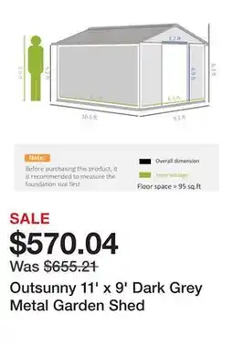 Bed Bath & Beyond Outsunny 11' x 9' Dark Grey Metal Garden Shed offer
