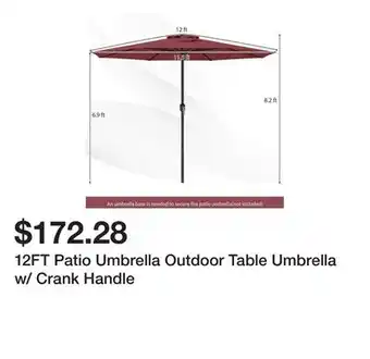 Bed Bath & Beyond 12FT Patio Umbrella Outdoor Table Umbrella w/ Crank Handle offer