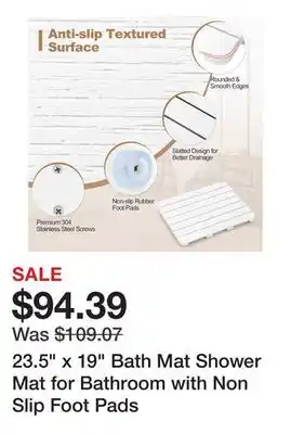 Bed Bath & Beyond 23.5 x 19 Bath Mat Shower Mat for Bathroom with Non Slip Foot Pads offer