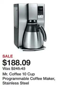 Bed Bath & Beyond Mr. Coffee 10 Cup Programmable Coffee Maker, Stainless Steel offer