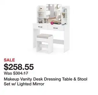 Bed Bath & Beyond Makeup Vanity Desk Dressing Table & Stool Set w/ Lighted Mirror offer