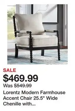 Wayfair Lorentz Modern Farmhouse Accent Chair 25.5 Wide Chenille with Turned Wood and Solid Frame offer