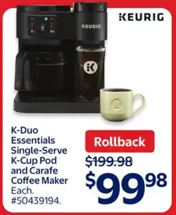 Walmart KEURIG K-Duo Essentials Single-Serve K-Cup Pod and Carafe Coffee maker offer