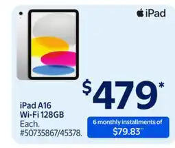 Walmart iPad A16 Wi-Fi128GB offer