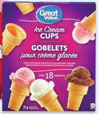 Walmart Great Value Ice Cream Cups 18—Pack or Sugar Cones 12-Pack offer