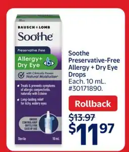Walmart Soothe Preservative-Free Allergy + Dry Eye Drops offer