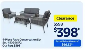 Walmart 4-Piece Patio Conversation Set offer
