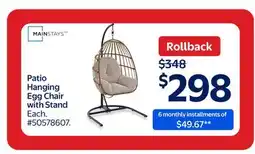 Walmart Mainstays Patio Hanging Egg Chair with Stand offer