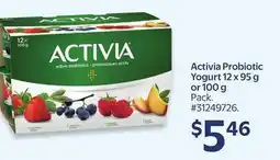 Walmart Activia Probiotic Yogurt 12 x 95 g or 100 g offer