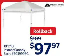 Walmart 10' x 10' Instant Canopy offer