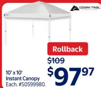 Walmart 10' x 10' Instant Canopy offer