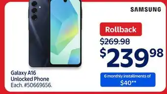 Walmart Galaxy A16 Unlocked Phone offer