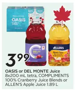 Sobeys OASIS or DEL MONTE Juice offer