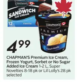 Sobeys Premium Ice Cream, Frozen Yogurt, Sorbet or No Sugar Added Ice Cream offer