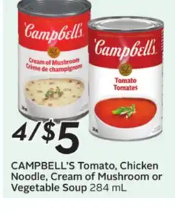 Sobeys Tomato, Chicken Noodle, Cream of Mushroom or Vegetable Soup offer