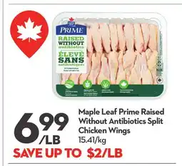 Longo's Maple Leaf Prime Raised Without Antibiotics Split Chicken Wings offer