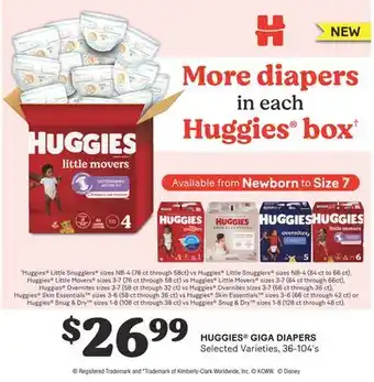 Fortinos HUGGIES GIGA DIAPERS, 36-104'S offer