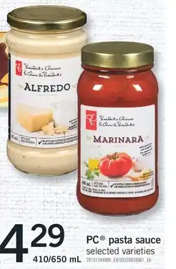 Fortinos PC PASTA SAUCE, 410/650 mL offer
