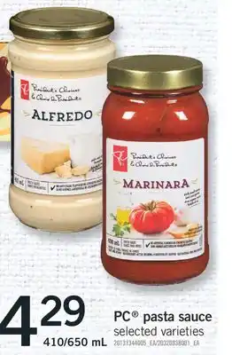 Fortinos PC PASTA SAUCE, 410/650 mL offer