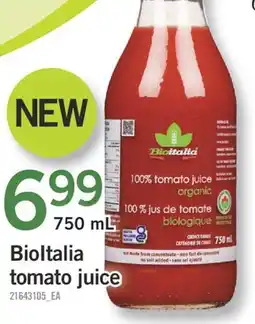 Fortinos BIOITALIA TOMATO JUICE, 750 ML offer