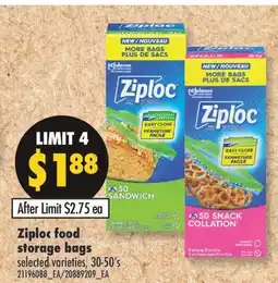 Fortinos ZIPLOC FOOD STORAGE BAGS, 30-50' S offer