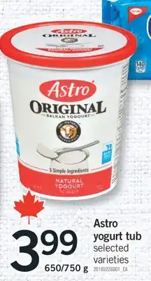 Fortinos ASTRO YOGURT TUB, 650/750 G offer