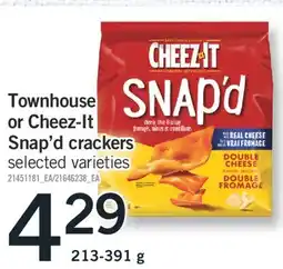 Fortinos TOWNHOUSE OR CHEEZ-IT SNAP'D CRACKERS, 213-391 g offer