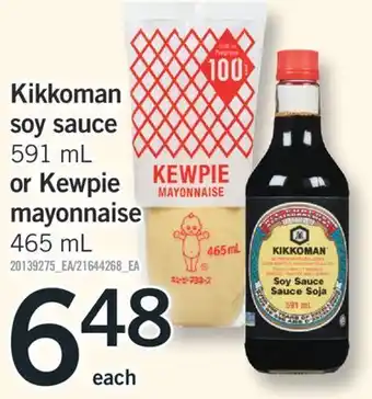 Fortinos KIKKOMAN SOY SAUCE, 591 ML OR KEWPIE MAYONNAISE, 465 ML offer