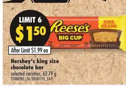 Fortinos HERSHEY'S KING SIZE CHOCOLATE BAR, 62-79 G offer