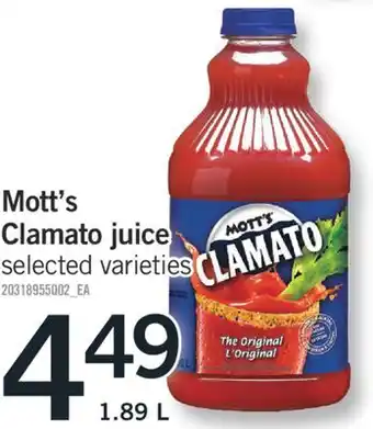 Fortinos MOTT'S CLAMATO JUICE, 1.89 L offer