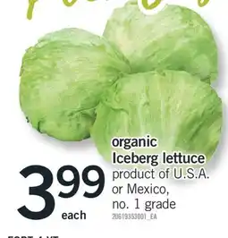 Fortinos ORGANIC ICEBERG LETTUCE offer