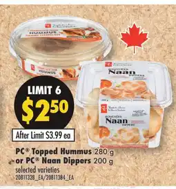 Fortinos PC TOPPED HUMMUS, 280 G PC NAAN DIPPERS, 200 G offer
